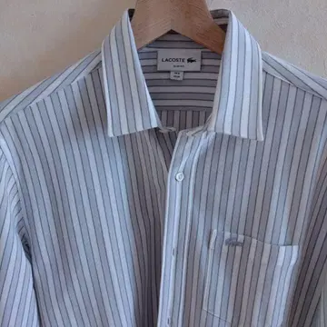 LACOSTE 슬림핏 긴팔 셔츠 화이트 스트라이프