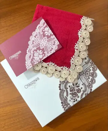 요코하마 모토마치 긴자와 레이스 x 유하이무 손수건 레드 바움쿠헨 미사용