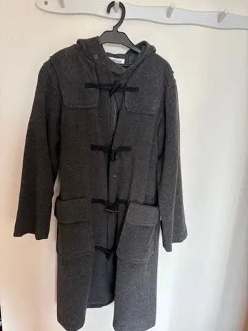 더플 코트 그레이 후드 부착