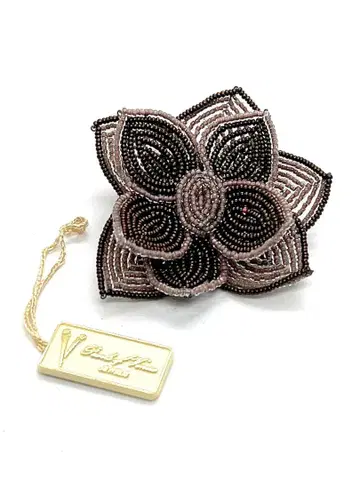 [ 이탈리아제 ] 베네치안 유리 뜨개질 브로치 코사지 핑크브라운 베이스