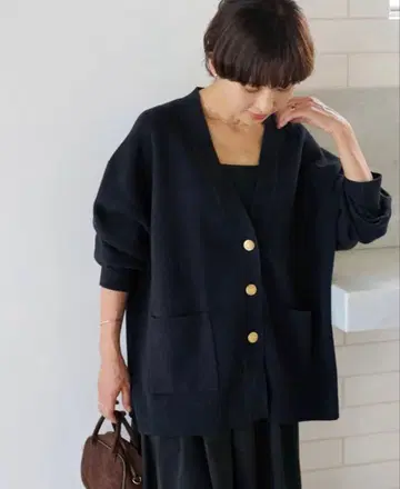 코튼 캐시미어 믹스 더블 니트 V넥 가디건