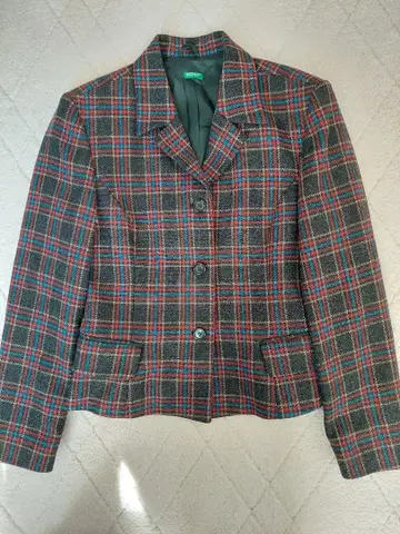 베네통 BENETTON 체크 무늬 단장 테일러드 자켓 y2k