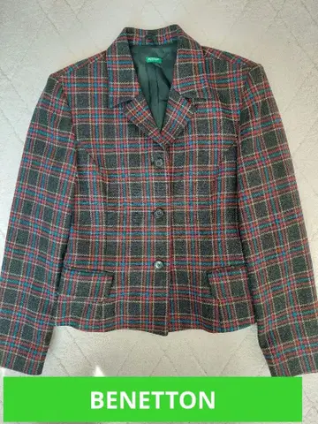 베네통 BENETTON 체크 무늬 단장 테일러드 자켓 y2k