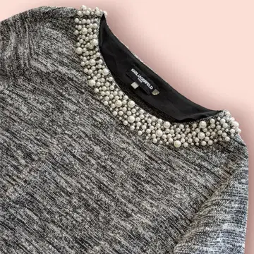 칼 라거펠트 펄 장식 7부 소매 니트 풀오버 L