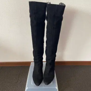 블랙 스웨이드 하이힐 롱 부츠