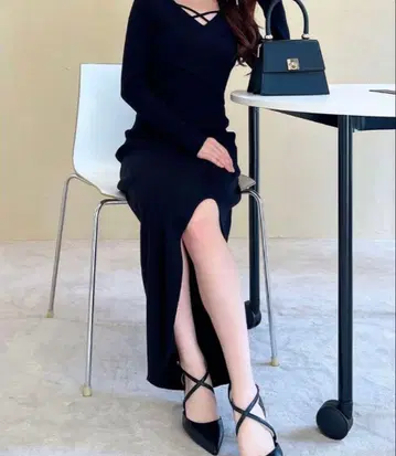 RESEXXY 더블 크로스 니트 원피스