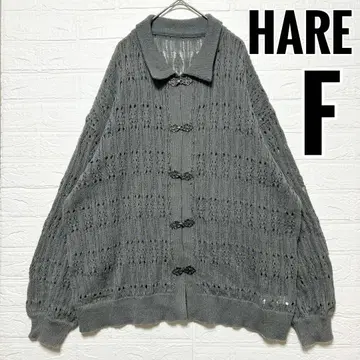 HARE 하레 니트 셔츠 가디건 메탈 버튼 그레이 새상품급 [ F ]