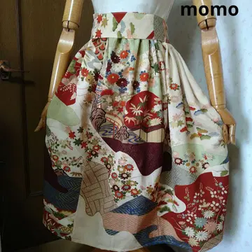 순수 실크 중후리소데 허리 리본 포함 스커트 기모노 리메이크