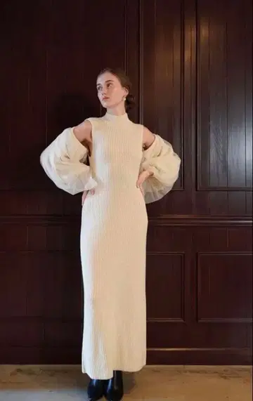 acka tulle sleeve knit one-piece