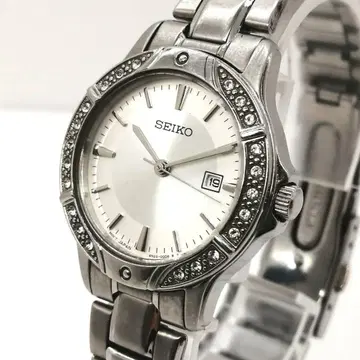 작동 SEIKO 손목시계 스와로브스키 데이데이트 실버 솔라
