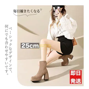 [ 미사용 새상품 ] 여성용 숏부츠 스트레치 스웨이드 와이드 힐 25cm