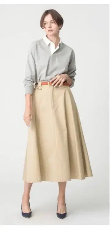 론 헤르만 빈티지 베이지 플레어 스커트 벨트 포함