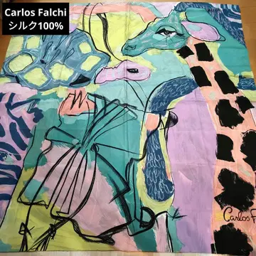 Carlos Falchi 아트 동물 패턴 실크 스카프