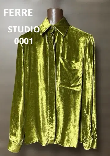 올리브 그린 벨벳 셔츠 긴팔 이탈리아 40