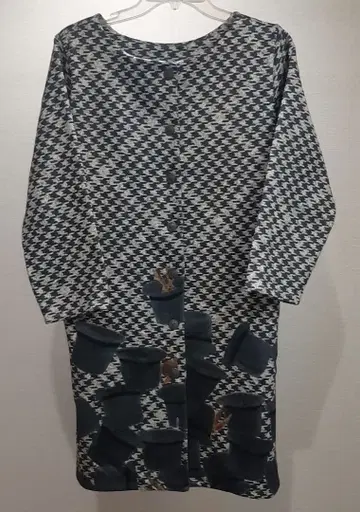 [ graniph ] 하운드 투스 패턴 얇은 소재 롱 코트 (안쪽 기모)