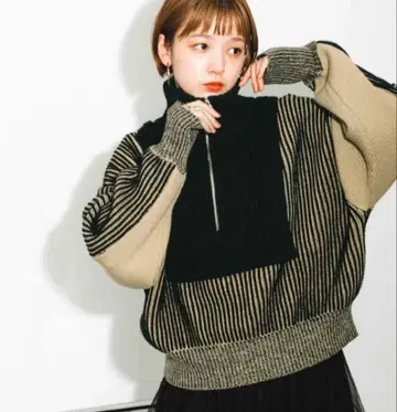 KBF 레이어드 하프 ZIP 니트