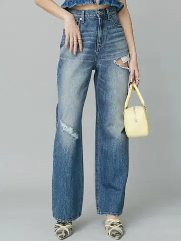 EVRIS 사이드 커팅 와이드 데님