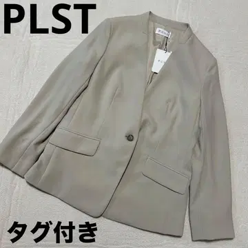 택 포함 [PLST] 스트레치 더블 크로스 컬러리스 자켓 베이지 M