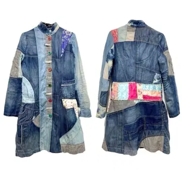 Desigual 패치워크 데님 코트 핑크 자켓 y2k 헤이세이 갸루