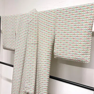 코몬 크레이프 원단 동백꽃 추상 무늬 기모노 113tz