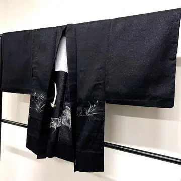 겉옷 리프 무늬 라메 실 블랙 베이스 기모노 113tz