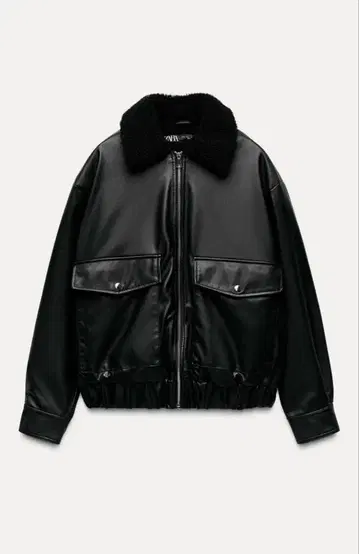 ZARA 보아 인조 가죽풍 오버 사이즈 자켓 블랙