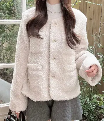 GRL 노카라 라메 보아 자켓 아이보리