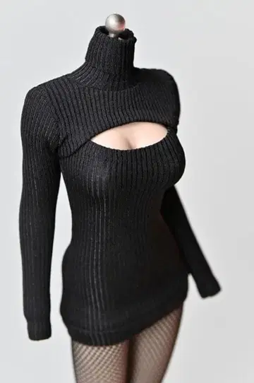 1/6 니트 가슴 오픈 원피스 오픈 체스트 터틀넥 블랙
