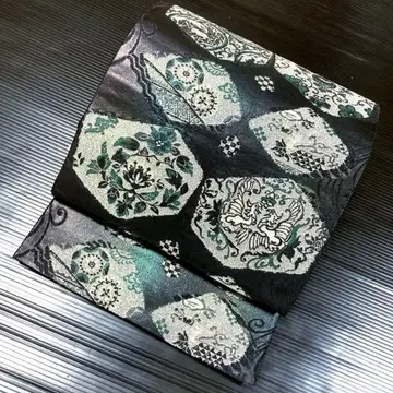 순수 실크 육통 후쿠로 오비 [ 꽃 추상 무늬 ]