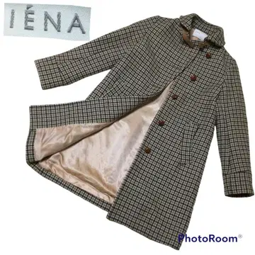 [ 새상품급 ] IENA 이에나 롱 코트 울 100% 체크 무늬 36 S