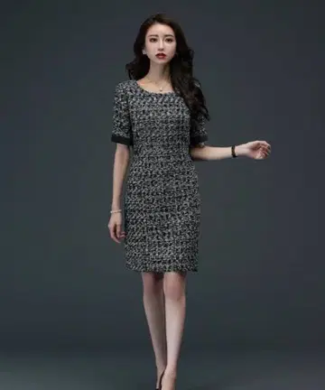 Emiriawiz 바이컬러 마리아켄트 트위드 원피스