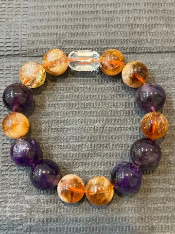 시트린 팬텀과 우루과이 자수정과 수정 디자인 팔찌