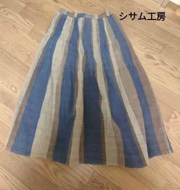 시삼 공방 수제 초목 염색 핀턱 스커트 롱 프리.