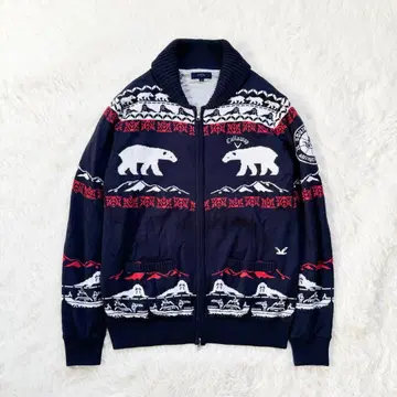 새상품급 캘러웨이 골프 카우친풍 북극 패턴 니트 블루종 LL