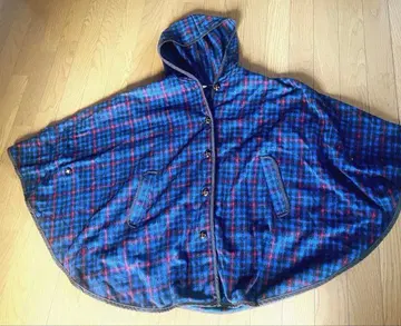 parici 후드 부착 체크 무늬 판초