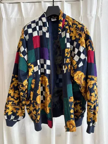 멀티 컬러 체크 무늬 블루종