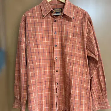 SCOTT BARBER 오렌지 체크 무늬 긴팔 셔츠 L