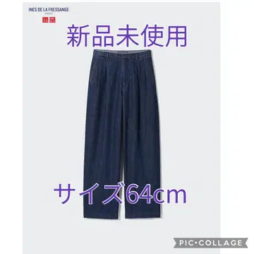 데님 턱 와이드 팬츠 이네스 유니클로 미사용 새상품 64cm 네이비