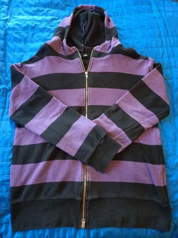 LUI'S 보라색과 블랙 스트라이프 집업 후드티