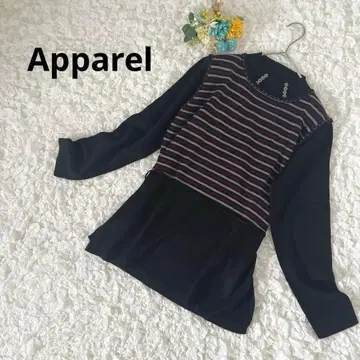 어패럴 보더 절개 하이넥 니트 상의 울 혼방 머플러 포함