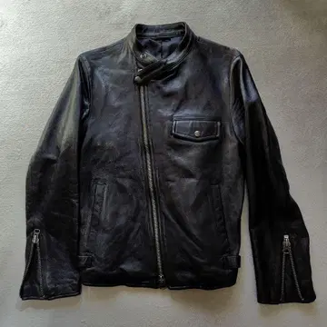 블랙 가죽 싱글 라이더 자켓