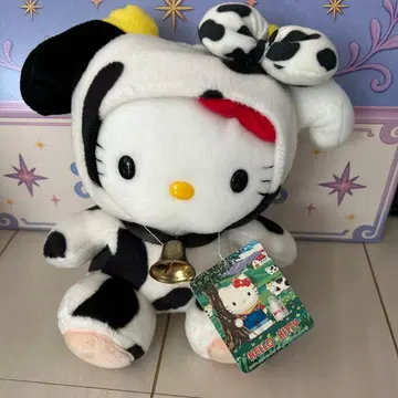 Sanrio 목장 한정판 키티 [ 소 마스코트 ] 봉제 인형 2000