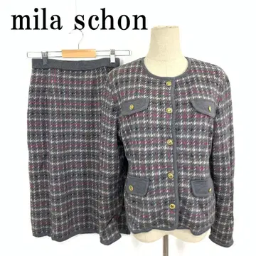 LA8727 밀라 쇤 스커트 수트 그레이 핑크 울 아크릴 40