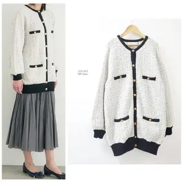 새상품급 22AW 아나이 금장 버튼 MIX 트위드 퍼프 가디건 화이트