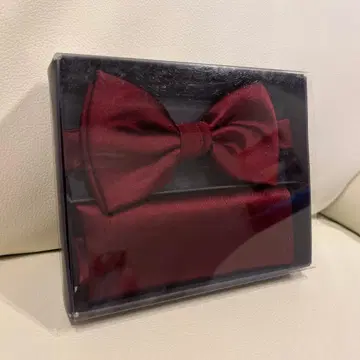 아오야마 양복 나비 넥타이 & 포켓 치프 [ 실크 ] 와인