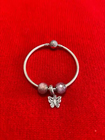 재재가격 인하! 판도라 버터플라이 참 포함 보라색 비즈 팔찌