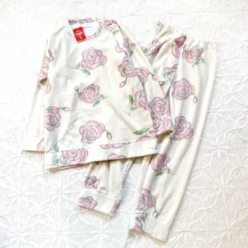 미사용 새상품 츠모리치사토 쓰리 와코루 룸웨어 플리스 L 화이트 꽃무늬