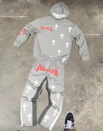 크로스 패턴 맨투맨 셋업 HIPHOP y2k UK 드릴