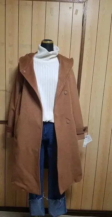 후드 부착 코트 카멜 사이즈 M 새상품