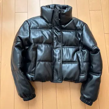 비건 가죽 크롭 헤비 웨이트 퍼퍼 자켓